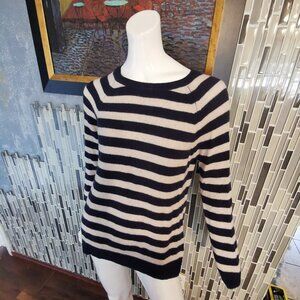 Arabella & Addison Lamb Wool Stripe V Neck Cable Knit Sweater Jumper Sz L 0114